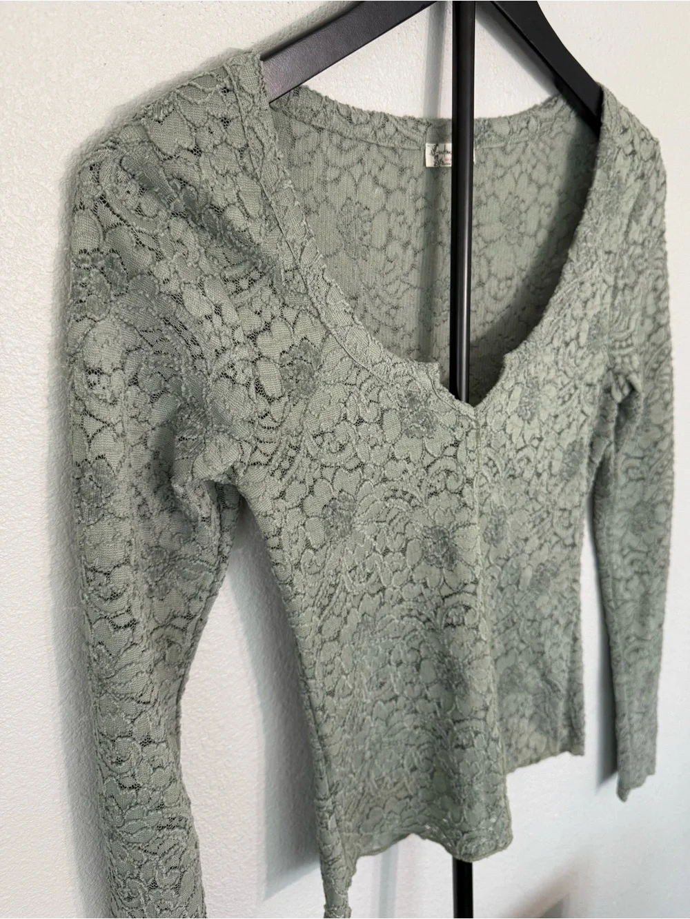 Free People Cloud Ride Notch Long Sleeve Ribbed Top Fitted Women Size XS
